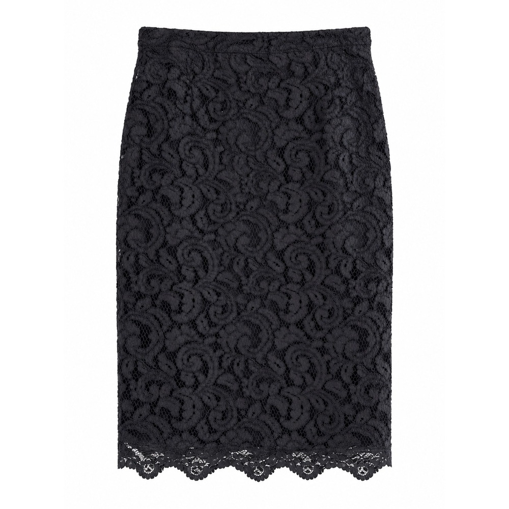 XXI Women's Small Black Lace Pencil Skirt Floral Scalloped Hem Midi